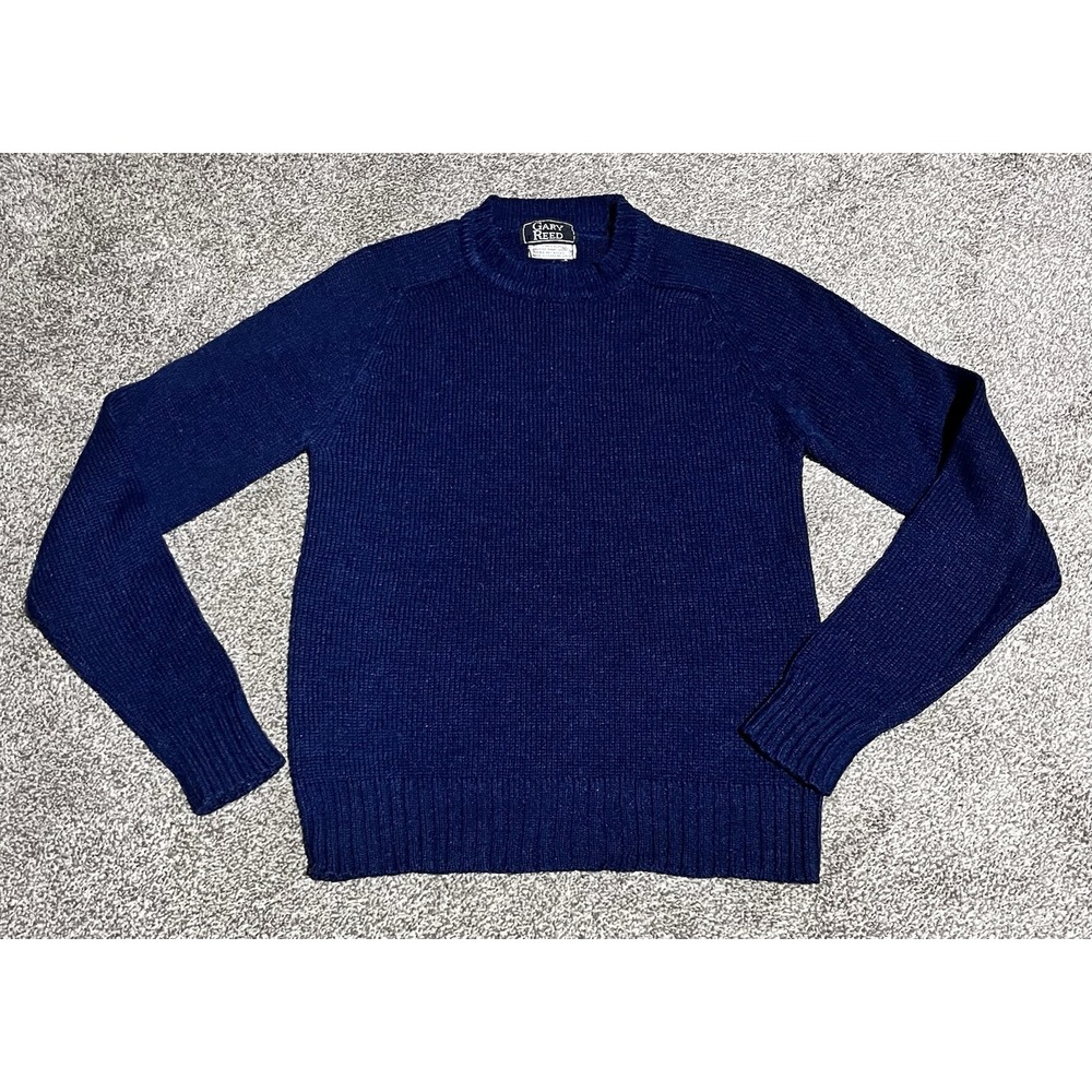 Vintage Gary Reed 100% Virgin Acrylic Knit Sweater Men Medium Made In Korea Navy